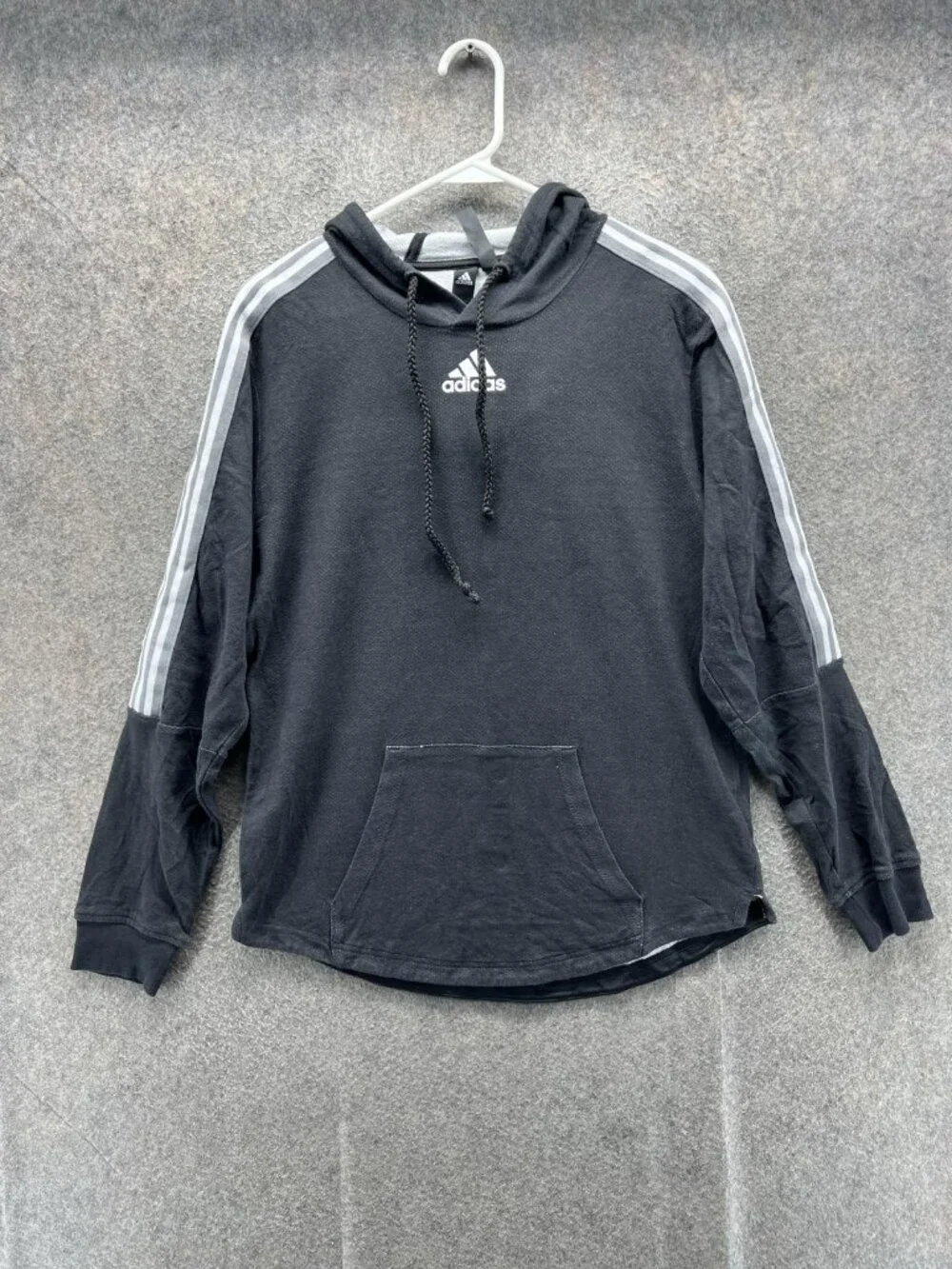 Adidas Hoodie Mens Small Black Pullover Sweatshirt 3 Stripes Logo Soccer Trefoil